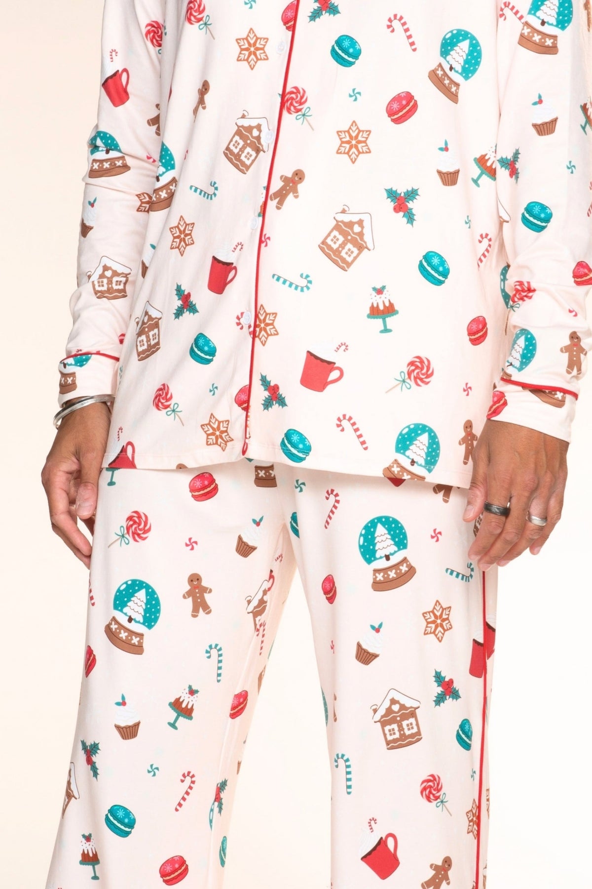 Men's Long Sleeve Simply Soft Button Down Top & Karate Pant - Ice Blue Hanukkah - NEW!