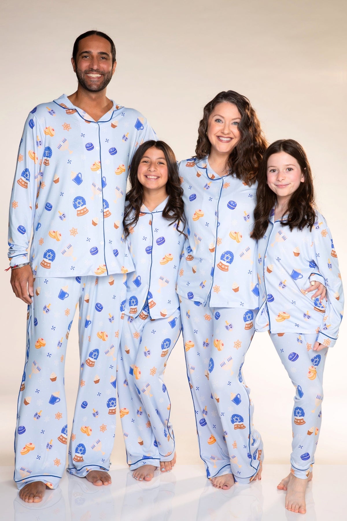 Unisex Long Sleeve Simply Soft Button Down Top & Karate Pant - Ice Blue Hanukkah - NEW!