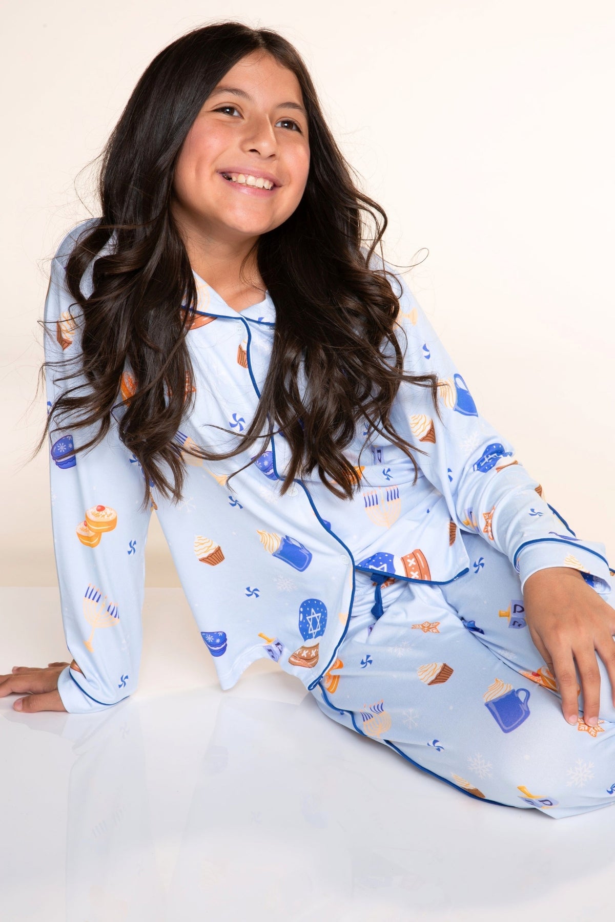 Unisex Long Sleeve Simply Soft Button Down Top & Karate Pant - Ice Blue Hanukkah - NEW!