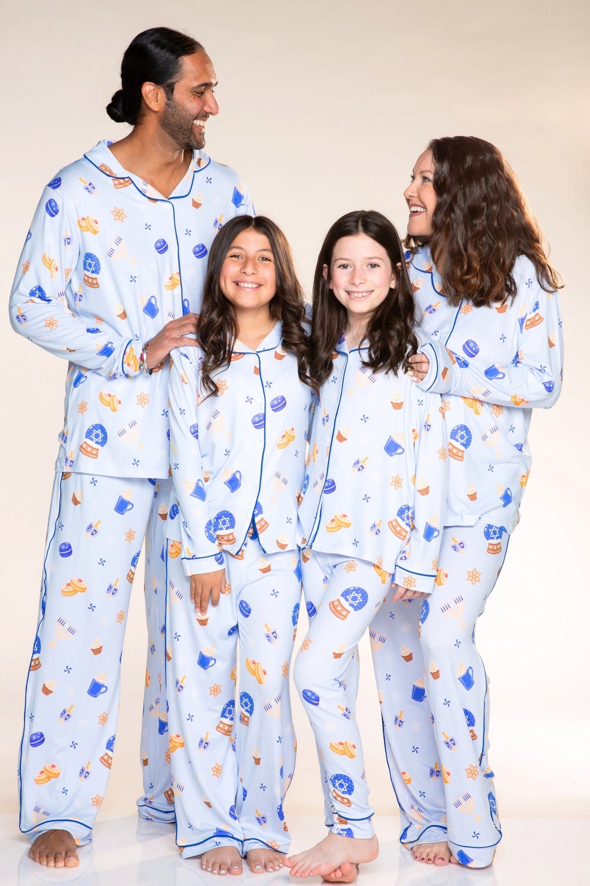 Unisex Long Sleeve Simply Soft Button Down Top & Karate Pant - Ice Blue Hanukkah - NEW!
