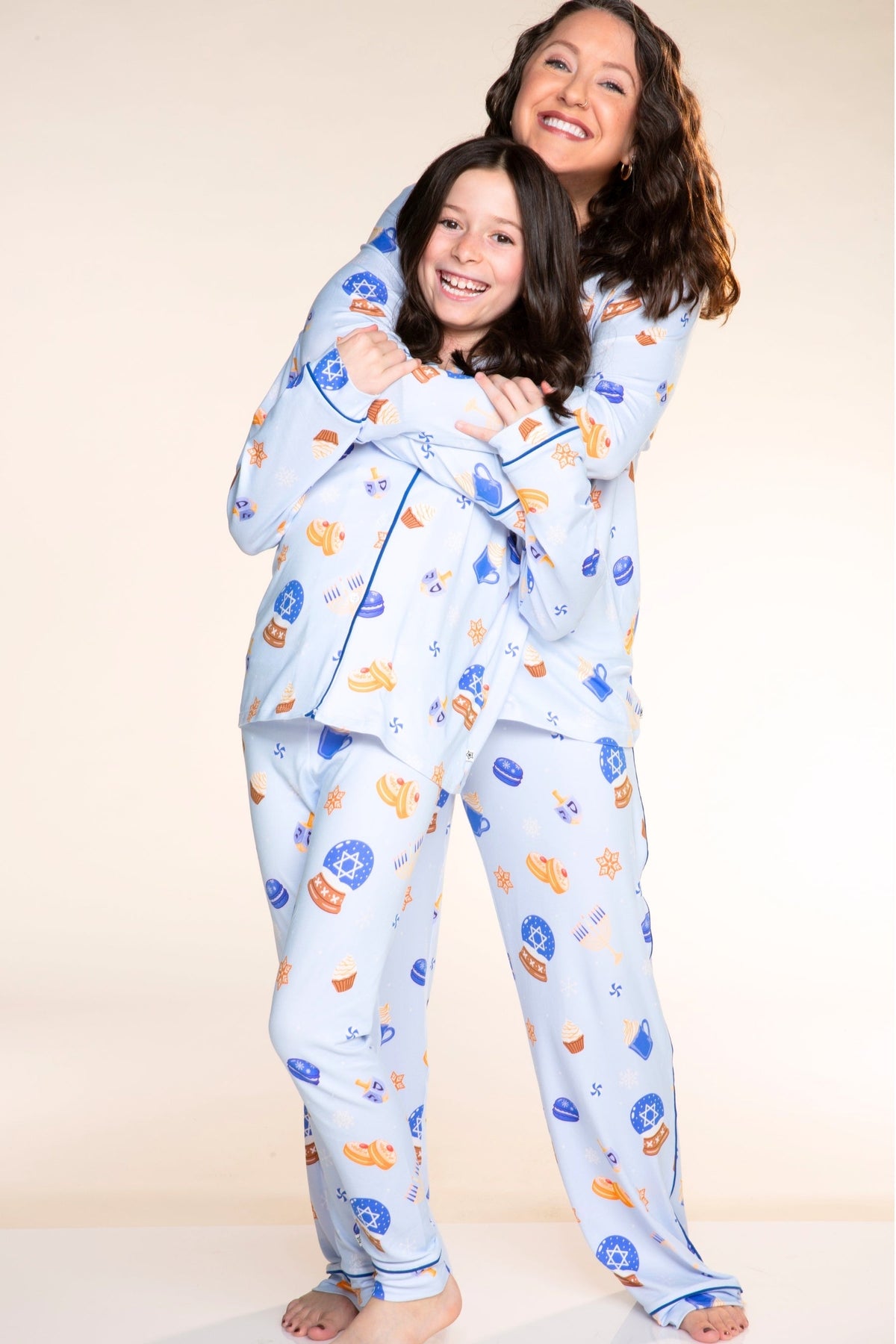 Unisex Long Sleeve Simply Soft Button Down Top & Slim Lounge Pant - Ice Blue Hanukkah - NEW!