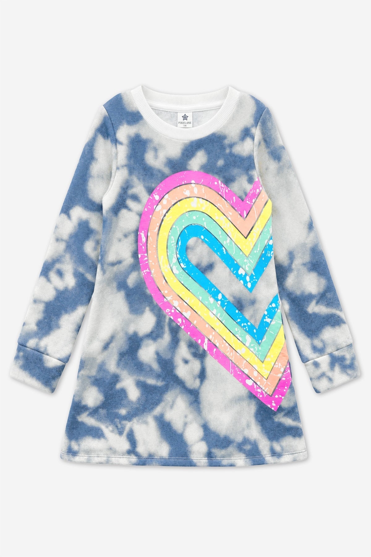 Cloud Soft French Terry Swing Dress - Denim Tie Dye Rainbow Heart - NEW!