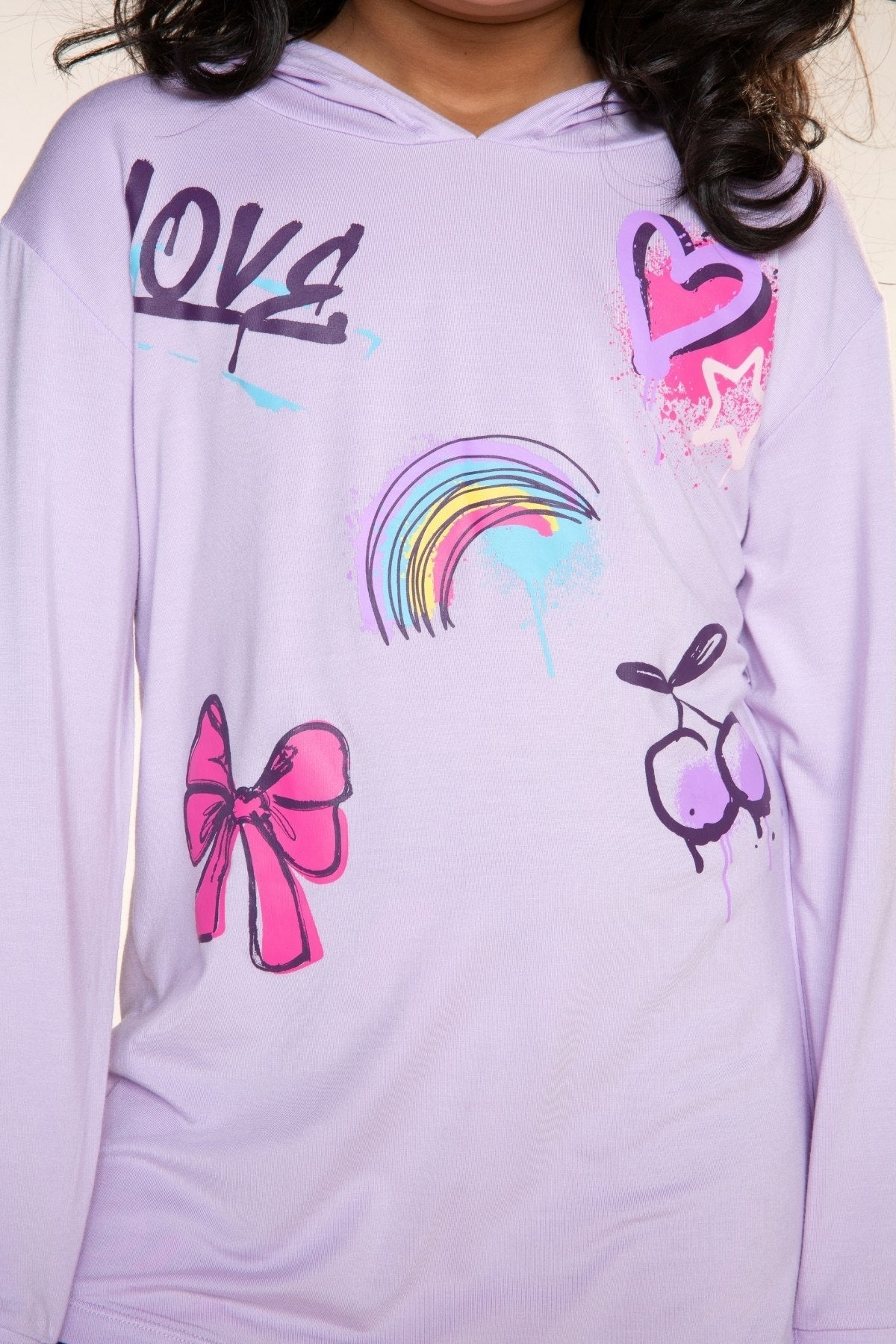 Modal Knit Hoodie Pullover W/Thumbholes - Lavender Rainbow Graffiti - NEW!