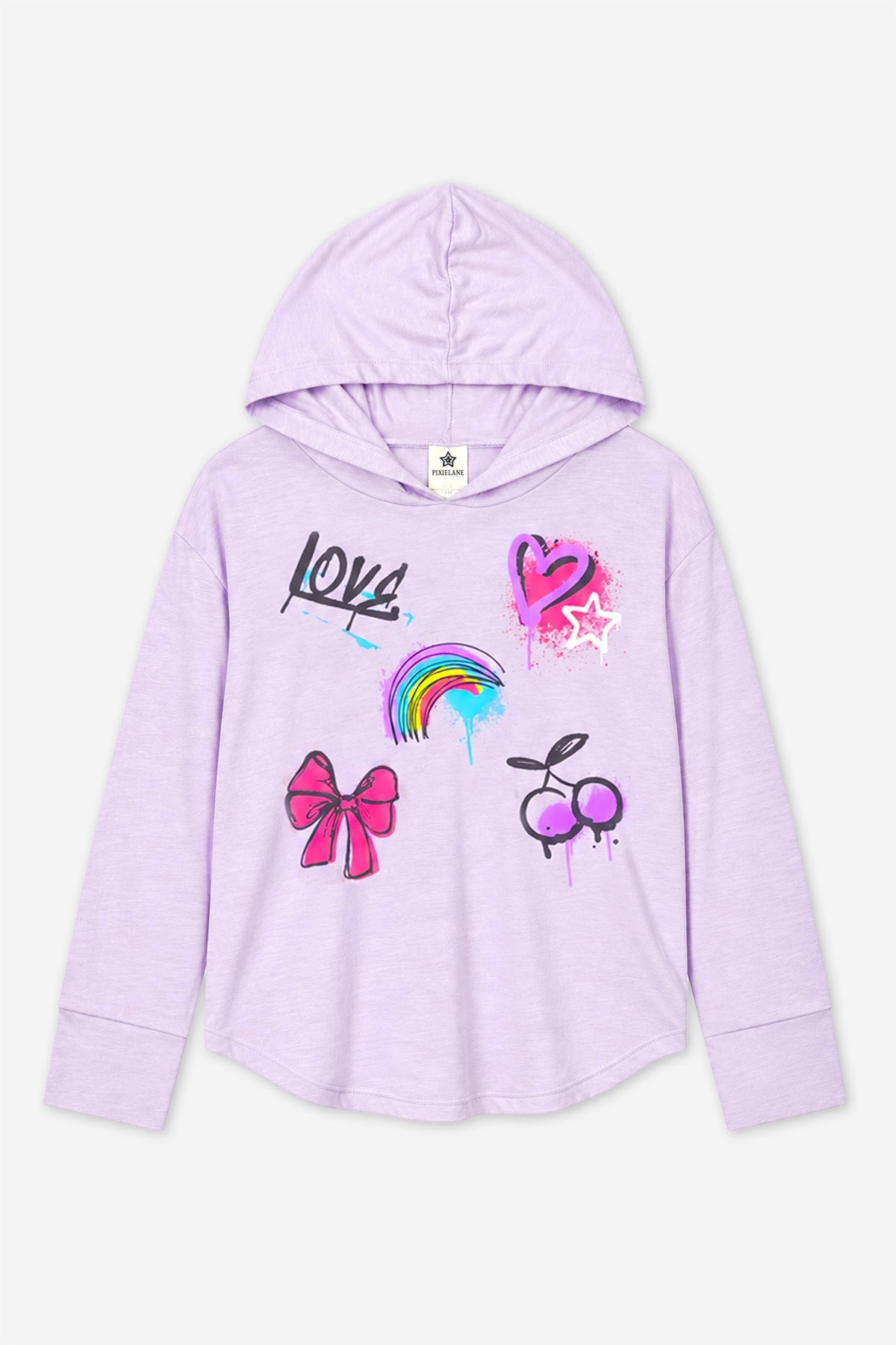 Modal Knit Hoodie Pullover W/Thumbholes - Lavender Rainbow Graffiti - NEW!