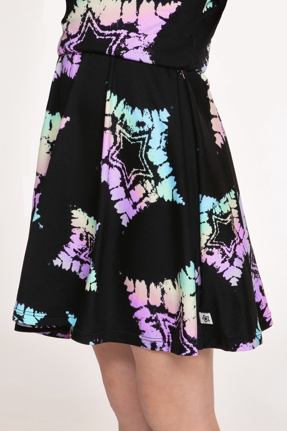 Simply Soft Long Sleeve Skater Dress - Black Rainbow Tie Dye Star - NEW!