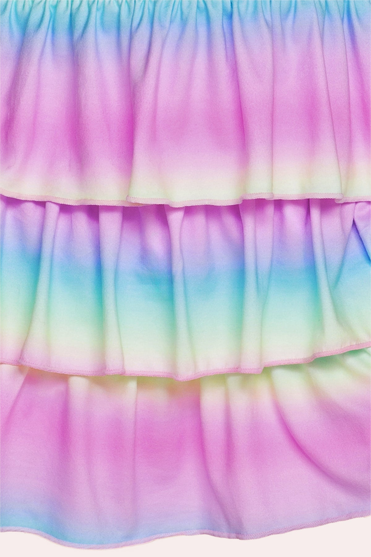 Simply Soft Long Sleeve Triple Ruffle Skirt Dress - Denim Rainbow Splatter - NEW!