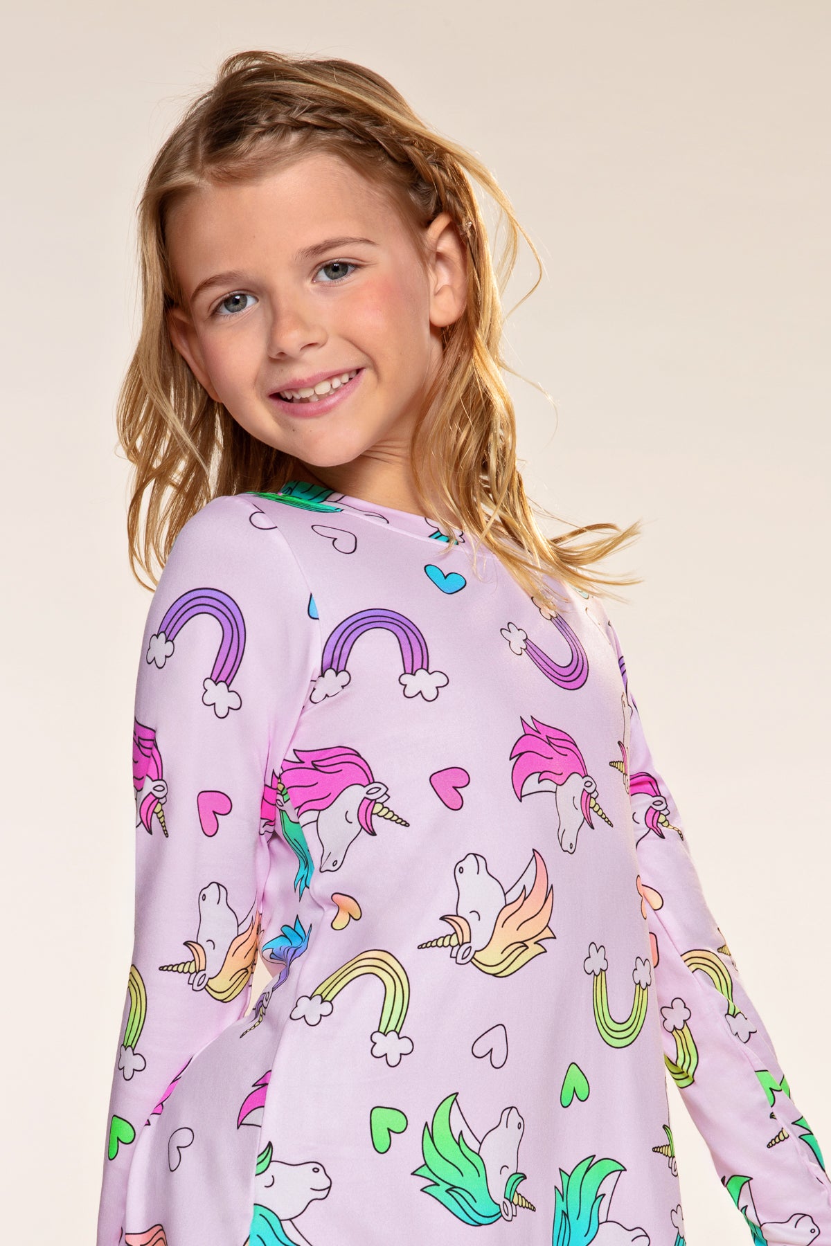 Simply Soft Long Sleeve Ruffle Lounge Dress - Pink Rainbow Unicorn - NEW!