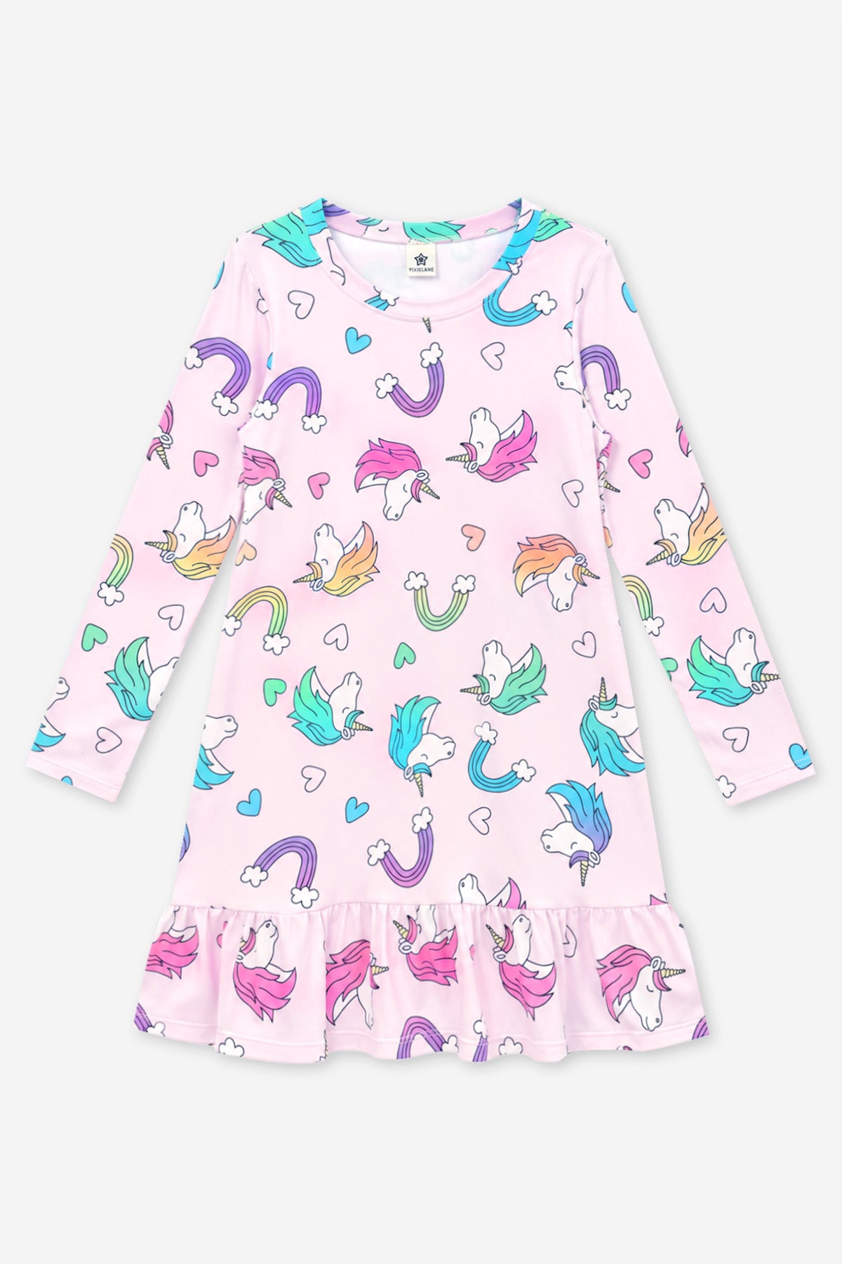 Simply Soft Long Sleeve Ruffle Lounge Dress - Pink Rainbow Unicorn - NEW!