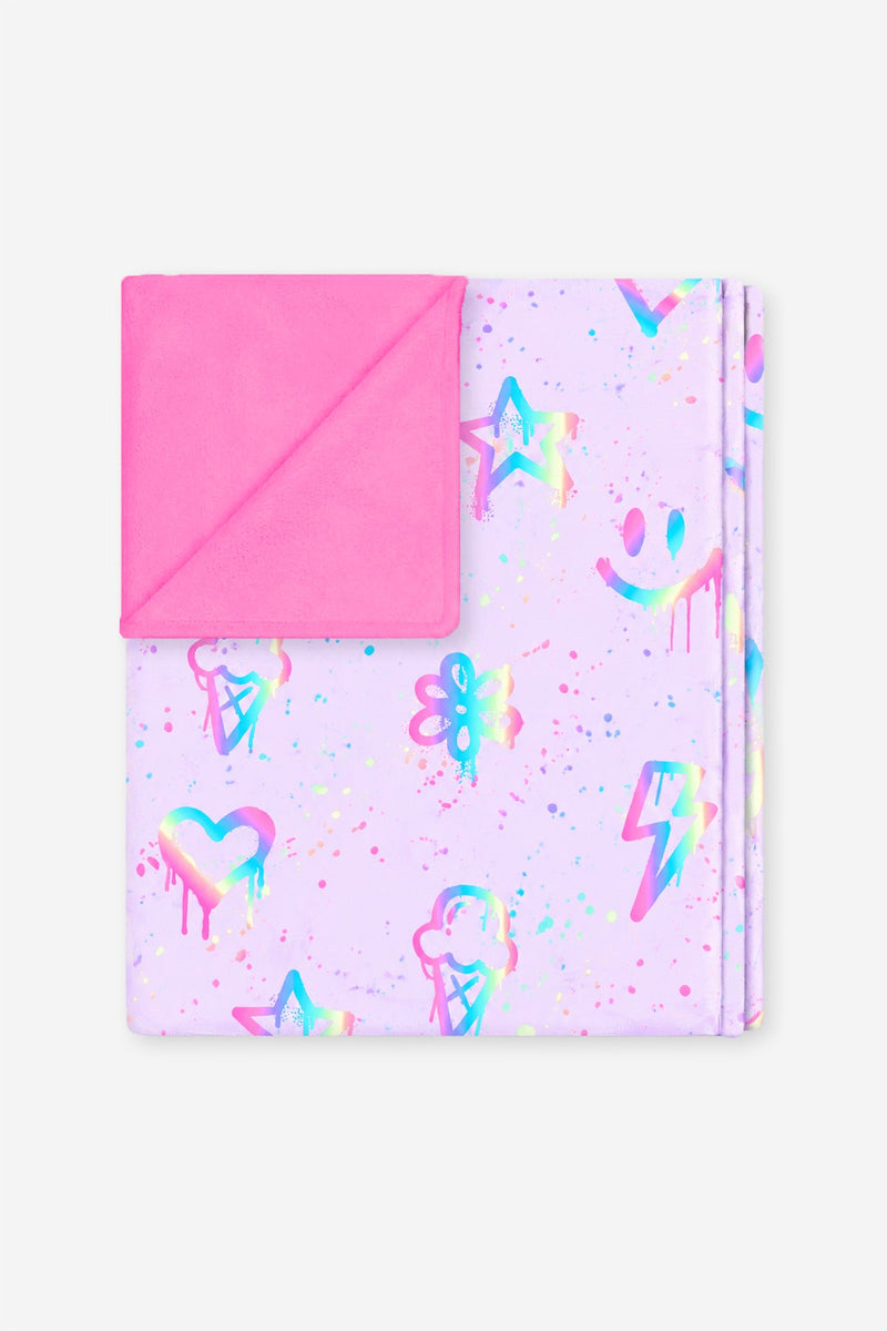 Simply Soft Reversible Blanket - Pastel Purple Graffiti Rainbow - NEW!