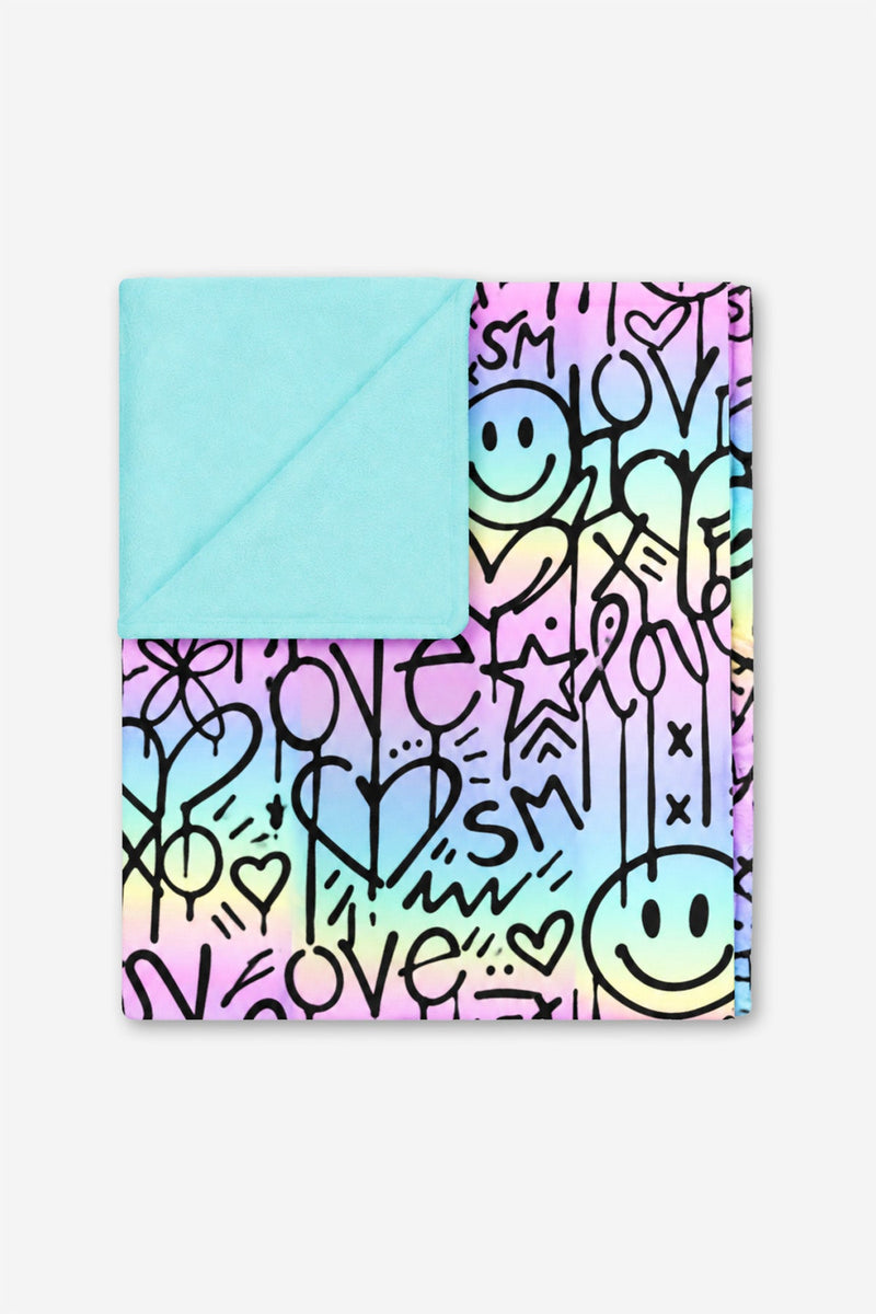 Simply Soft Reversible Blanket - Rainbow Ombre Love Smile Graffiti - NEW!