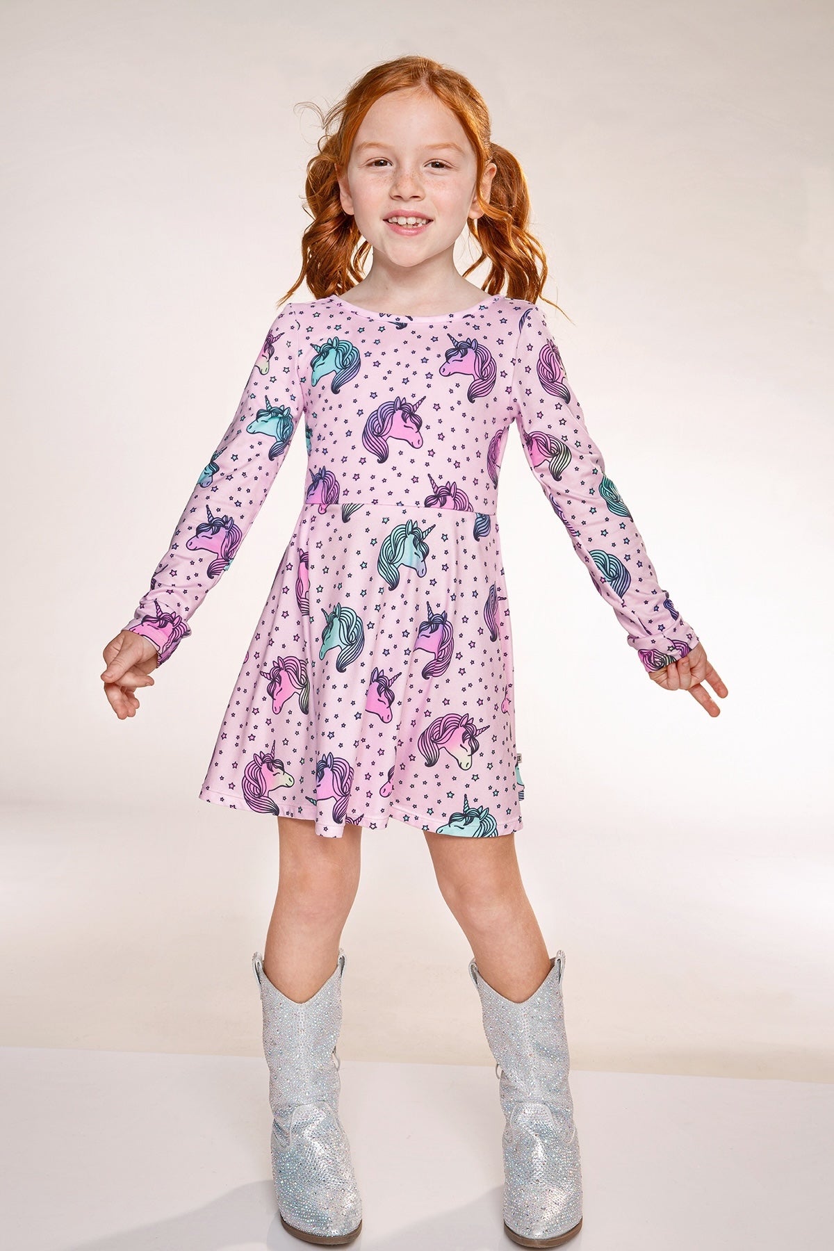 Simply Soft Long Sleeve Skater Dress - Pink Rainbow Unicorn - NEW!