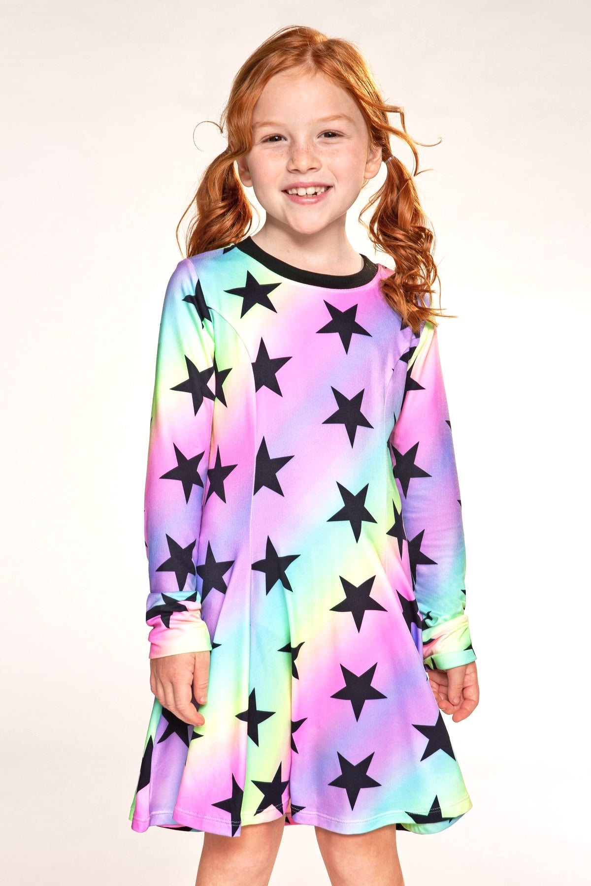 Simply Soft Long Sleeve Twirl Dress - Rainbow Star - NEW!