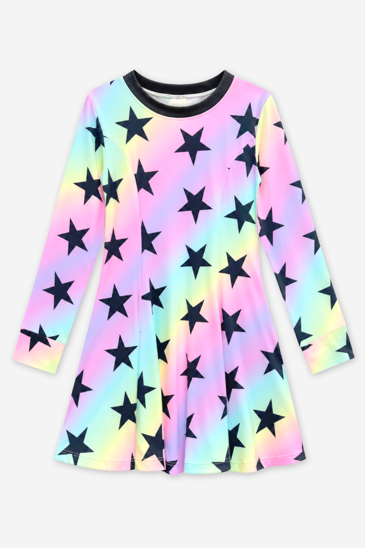 Simply Soft Long Sleeve Twirl Dress - Rainbow Star - NEW!