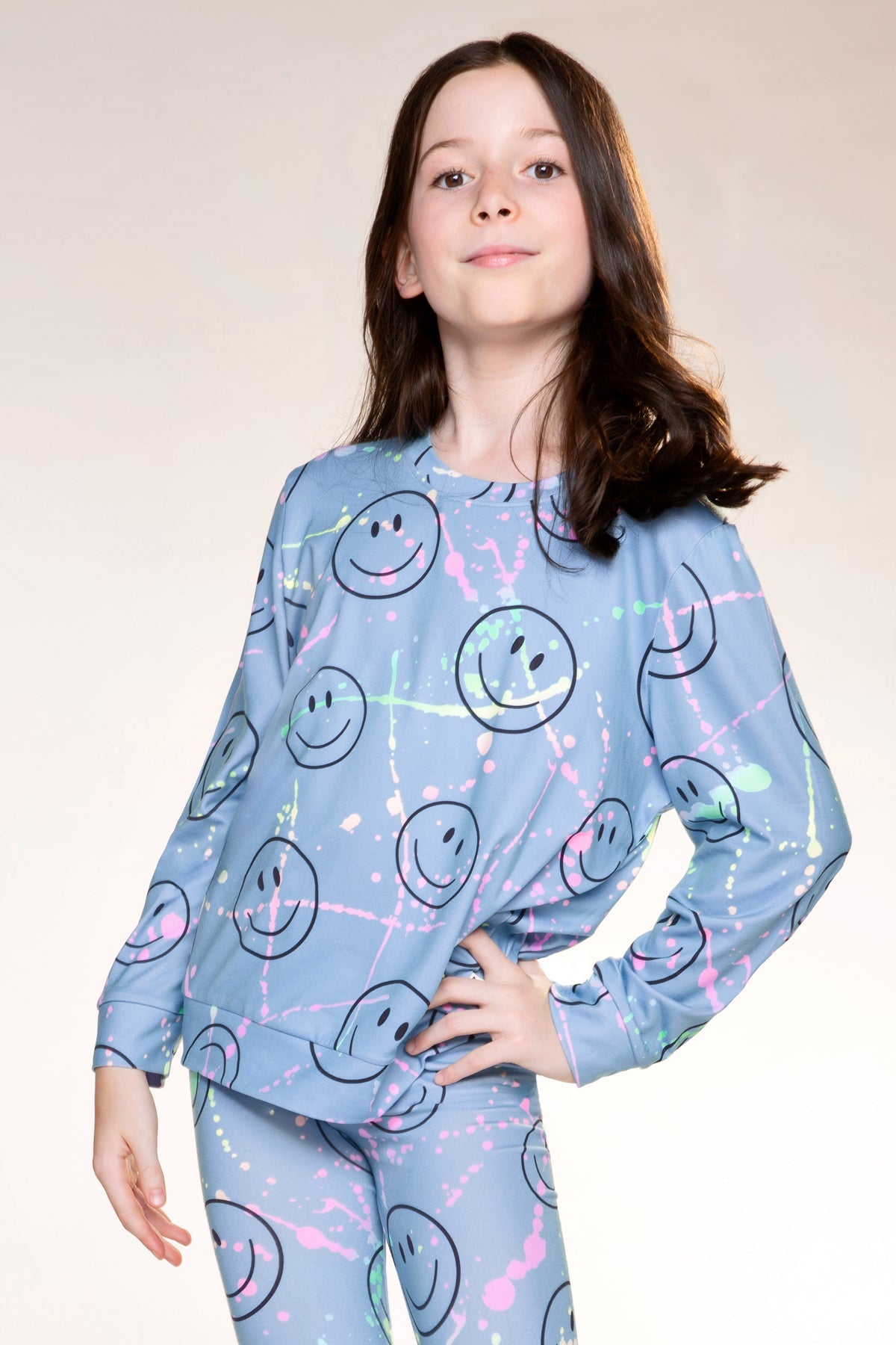 Simply Soft Long Sleeve Crew Top & Long Legging Set - Denim Rainbow Smile - NEW!