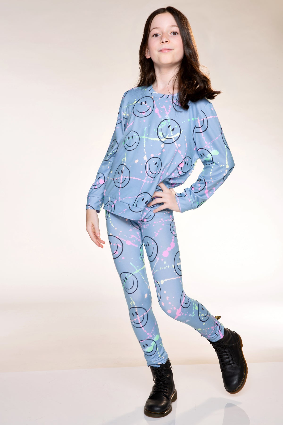 Simply Soft Long Sleeve Crew Top & Long Legging Set - Denim Rainbow Smile - NEW!