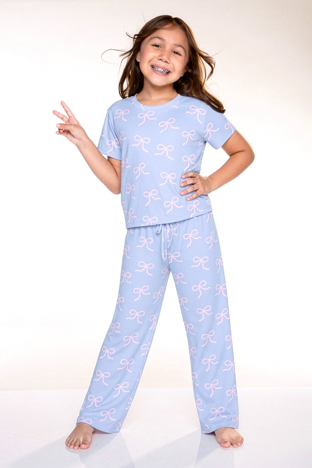 Gift Set - Simply Soft Easy Tee & Karate Pant & Cozy Blanket - Light Blue Pink Bow - NEW!