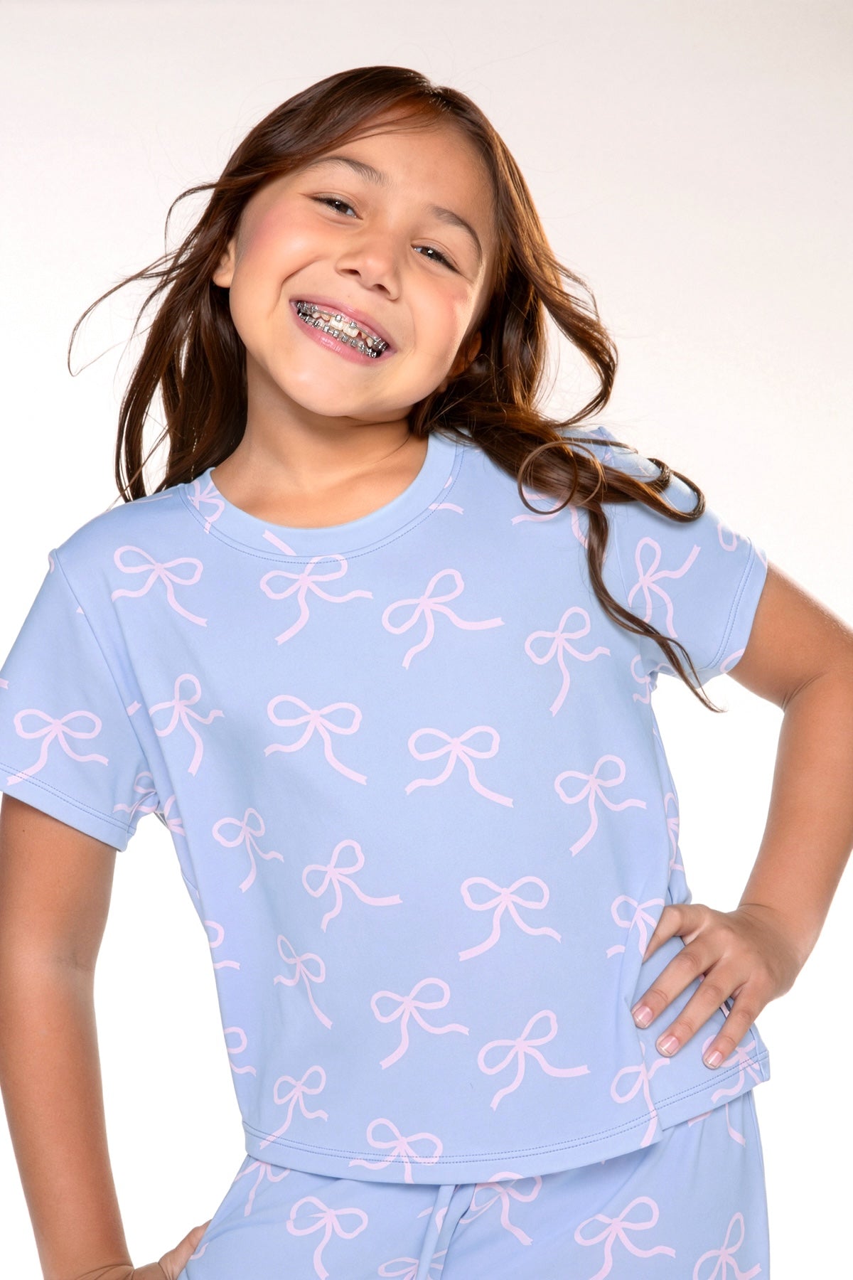 Gift Set - Simply Soft Easy Tee & Karate Pant & Cozy Blanket - Light Blue Pink Bow - NEW!