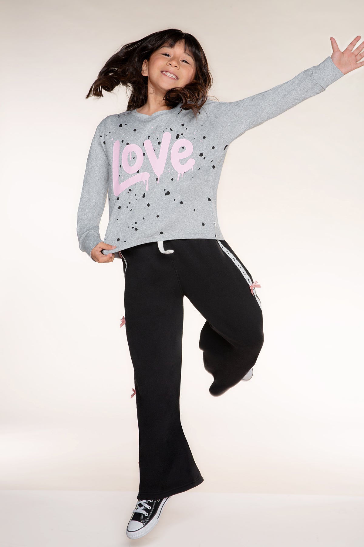 Simply Soft Long Sleeve Easy Tee - Heather Grey Pink Love - NEW!
