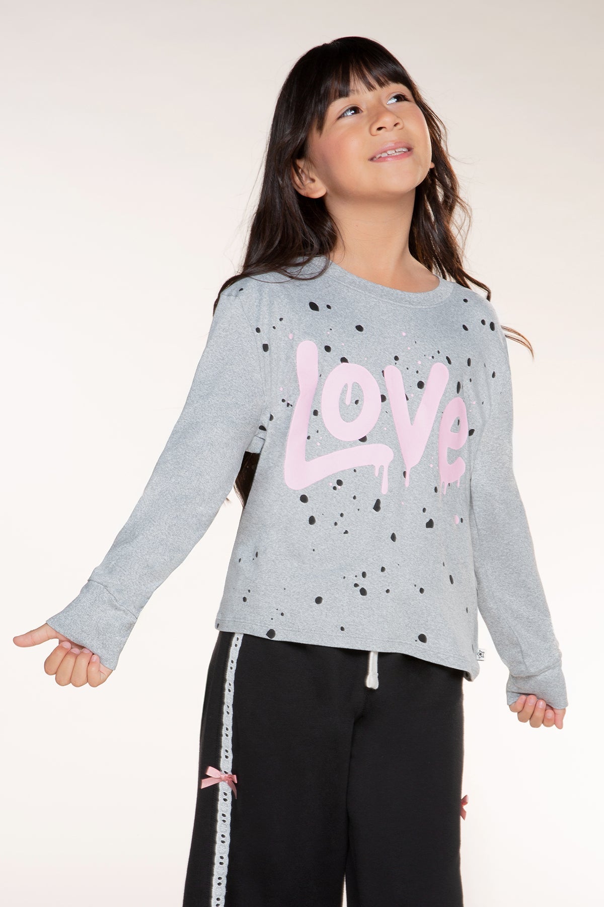 Simply Soft Long Sleeve Easy Tee - Heather Grey Pink Love - NEW!