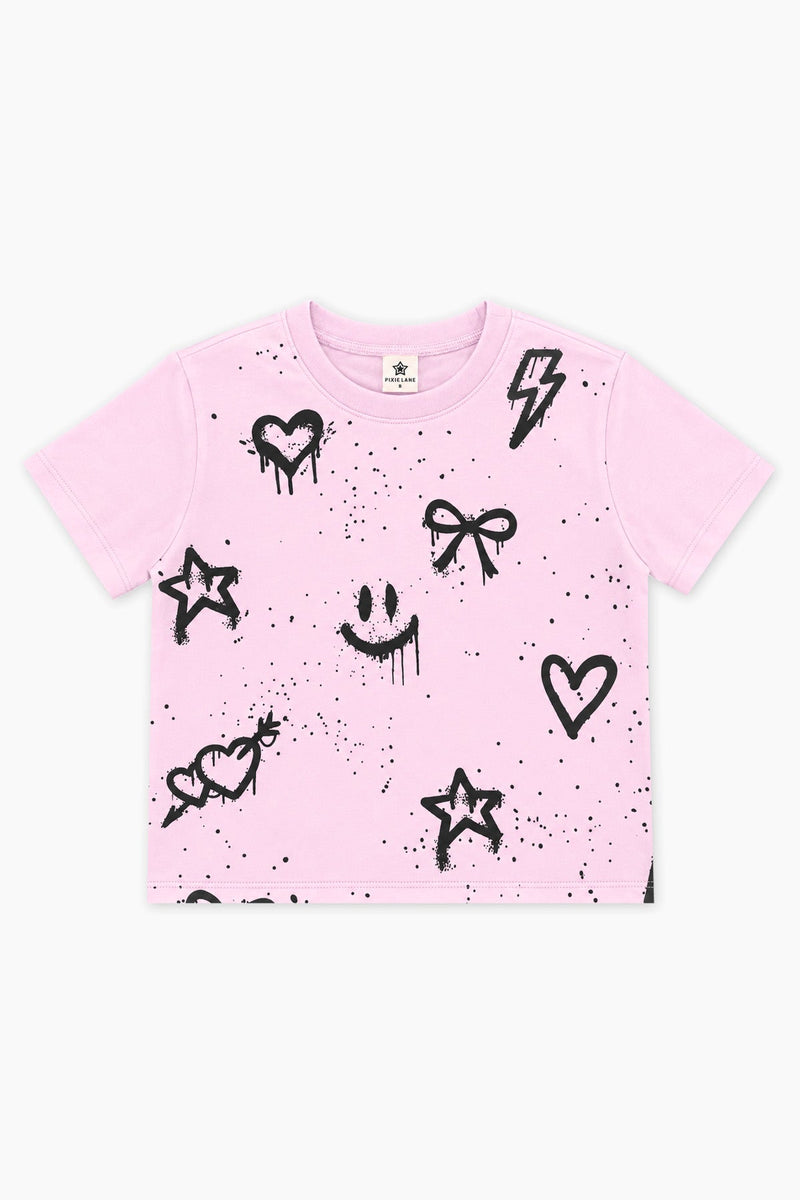 Simply Soft Easy Tee - Pink Black Graffiti Icons - NEW!