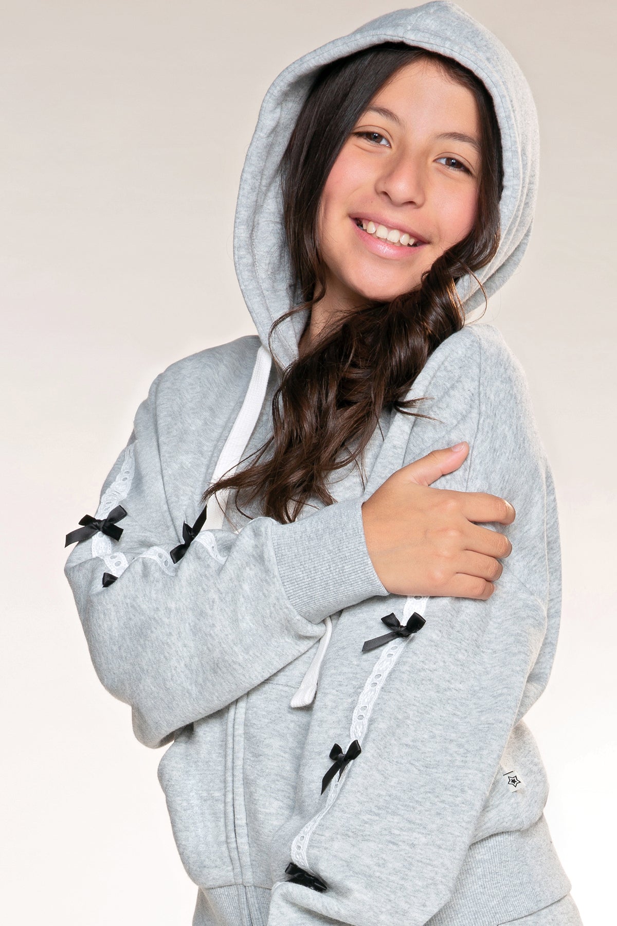 Butter French Terry Drop Shoulder Zip Hoodie - Black Pink Bow - NEW!
