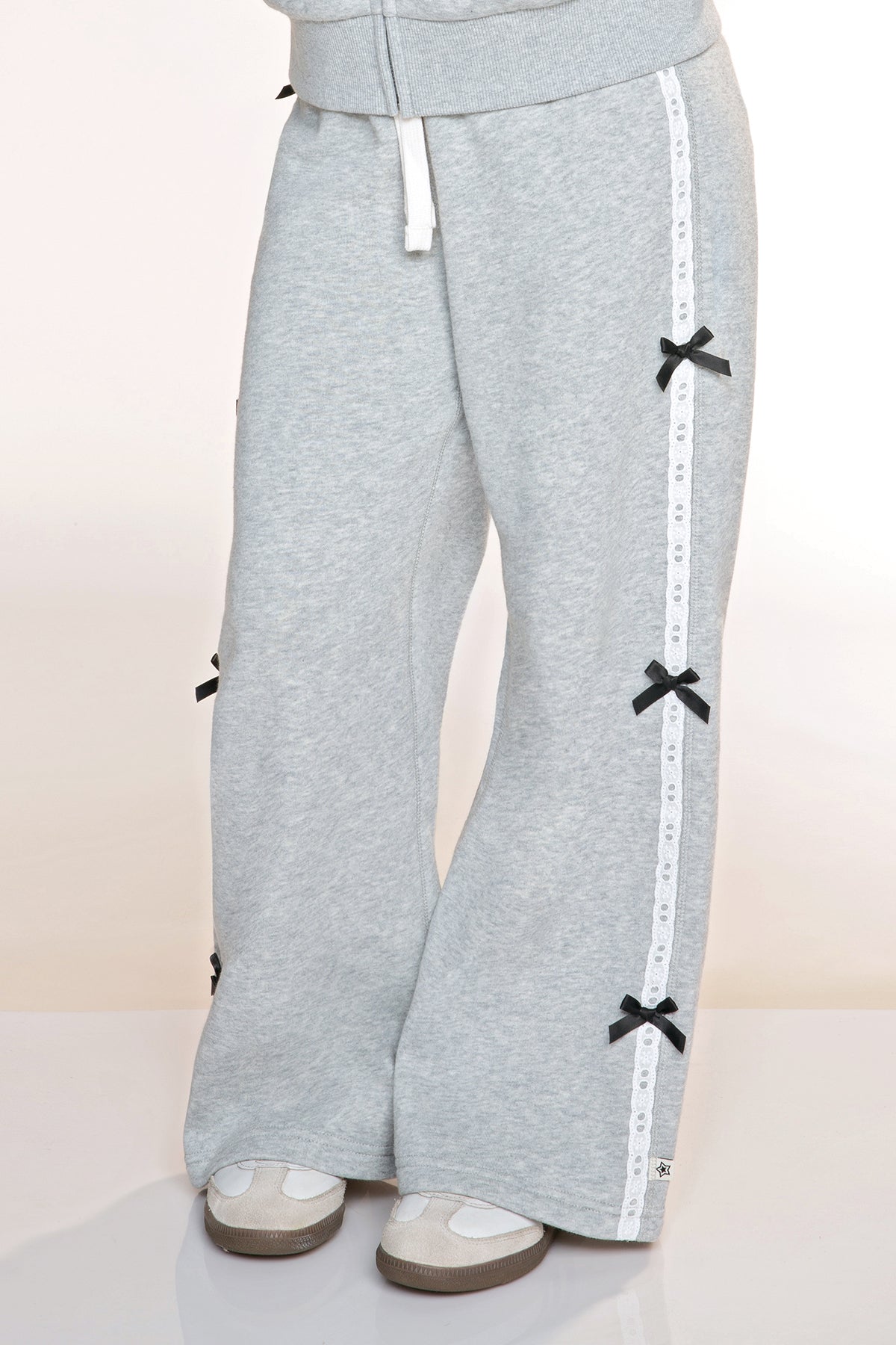 Butter French Terry Wide Leg Pant - Heather Grey Black Bow - NEW!