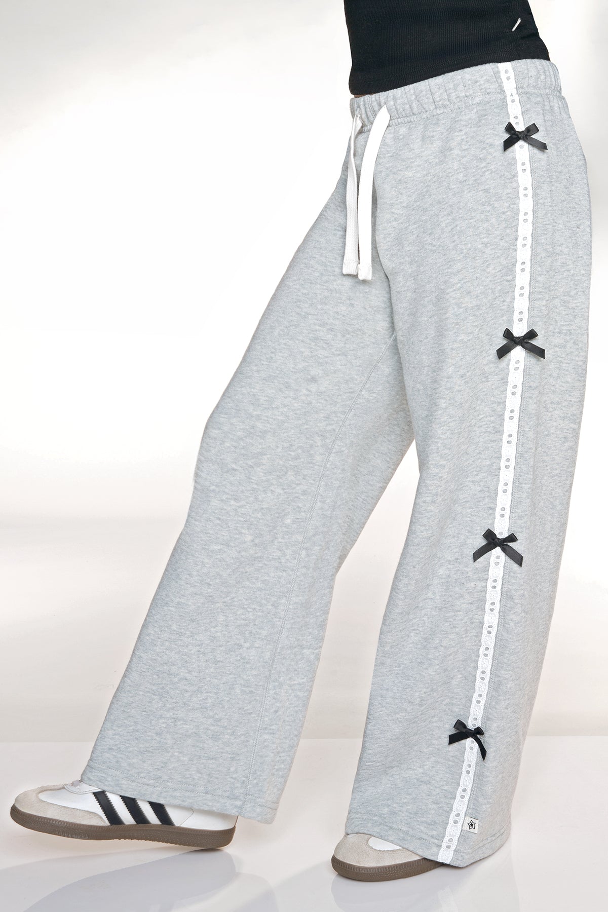 Butter French Terry Wide Leg Pant - Heather Grey Black Bow - NEW!