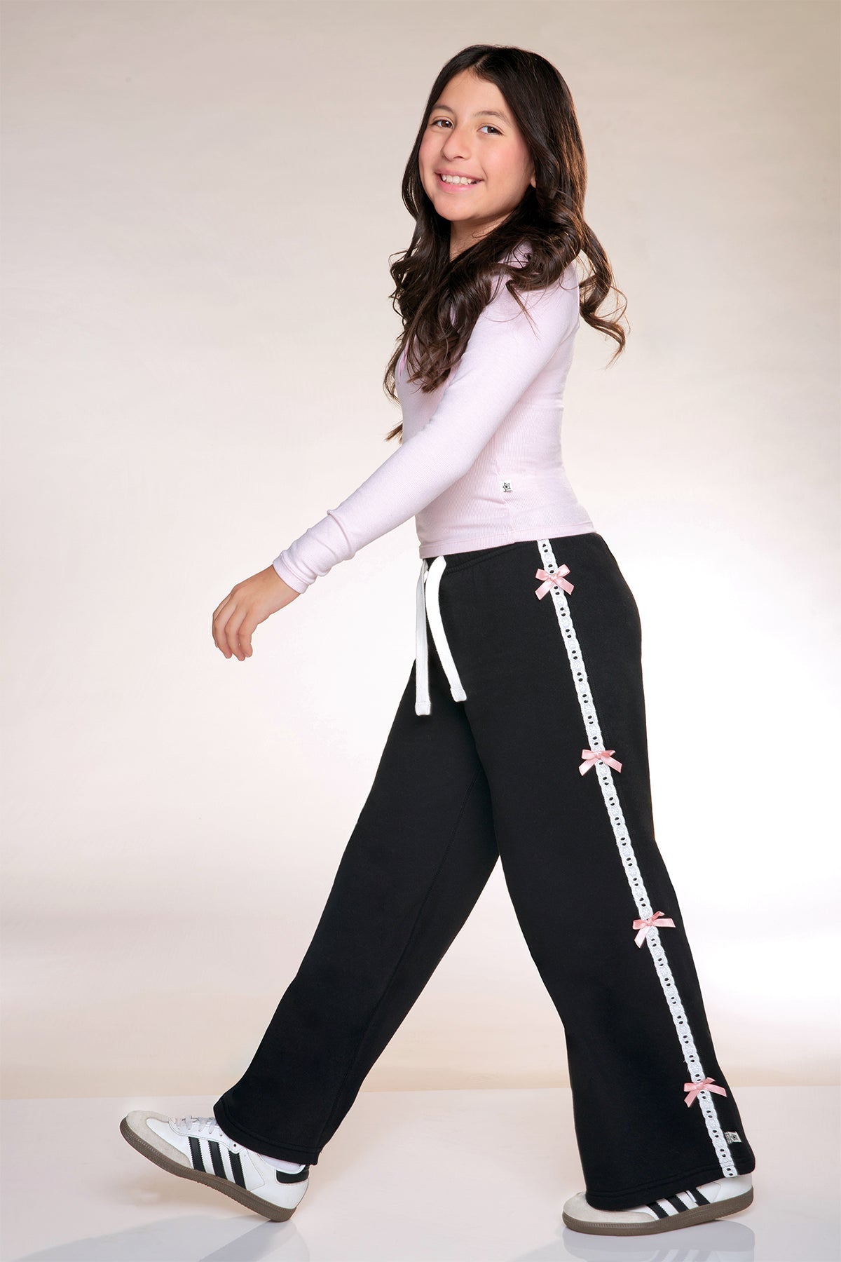 Butter French Terry Wide Leg Pant - Heather Grey Black Bow - NEW!