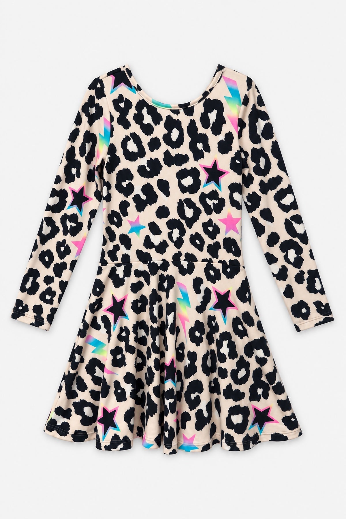 Simply Soft Long Sleeve Skater Dress - Taupe Leopard Star Bolt - NEW!