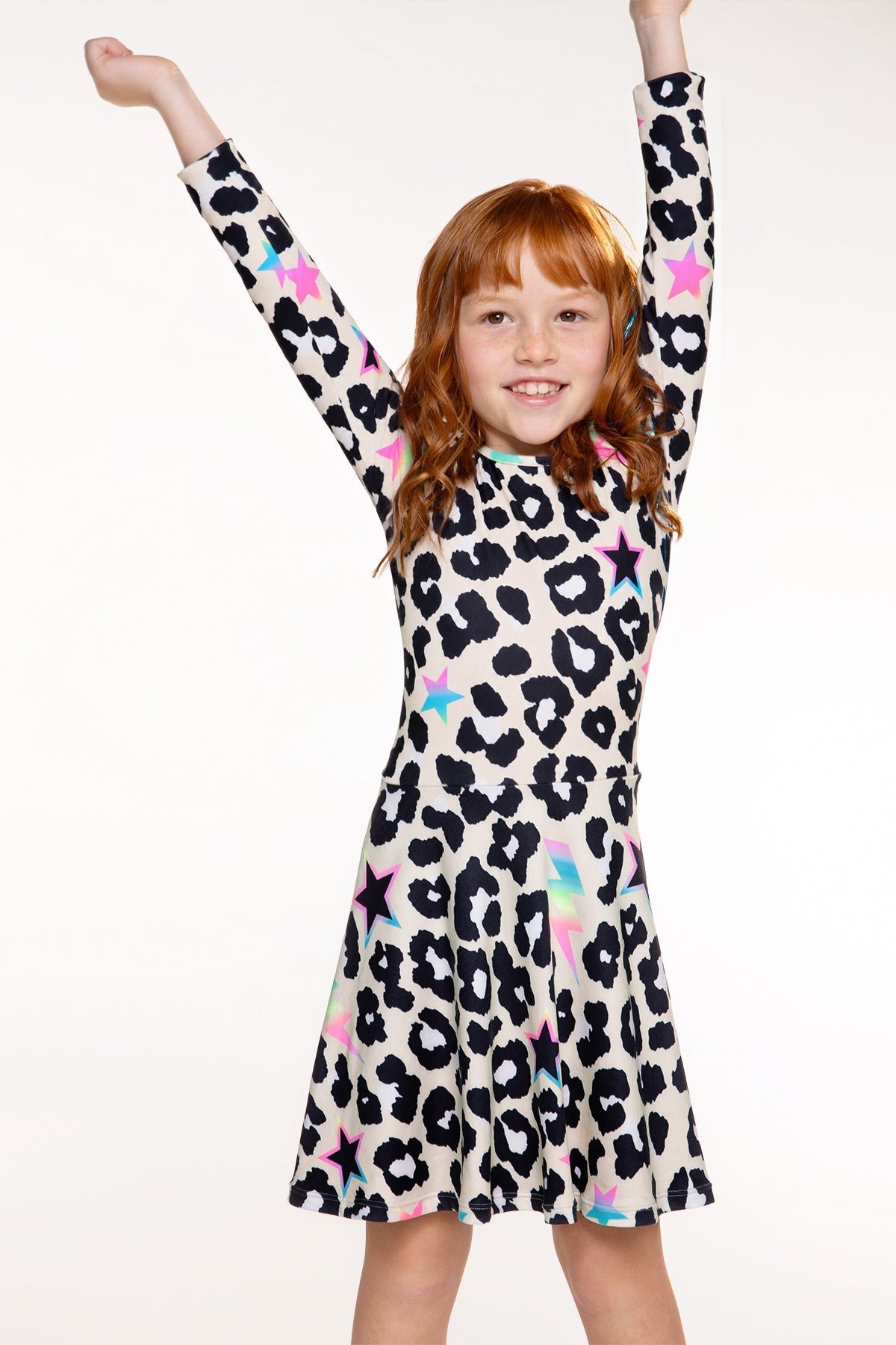 Simply Soft Long Sleeve Skater Dress - Taupe Leopard Star Bolt - NEW!
