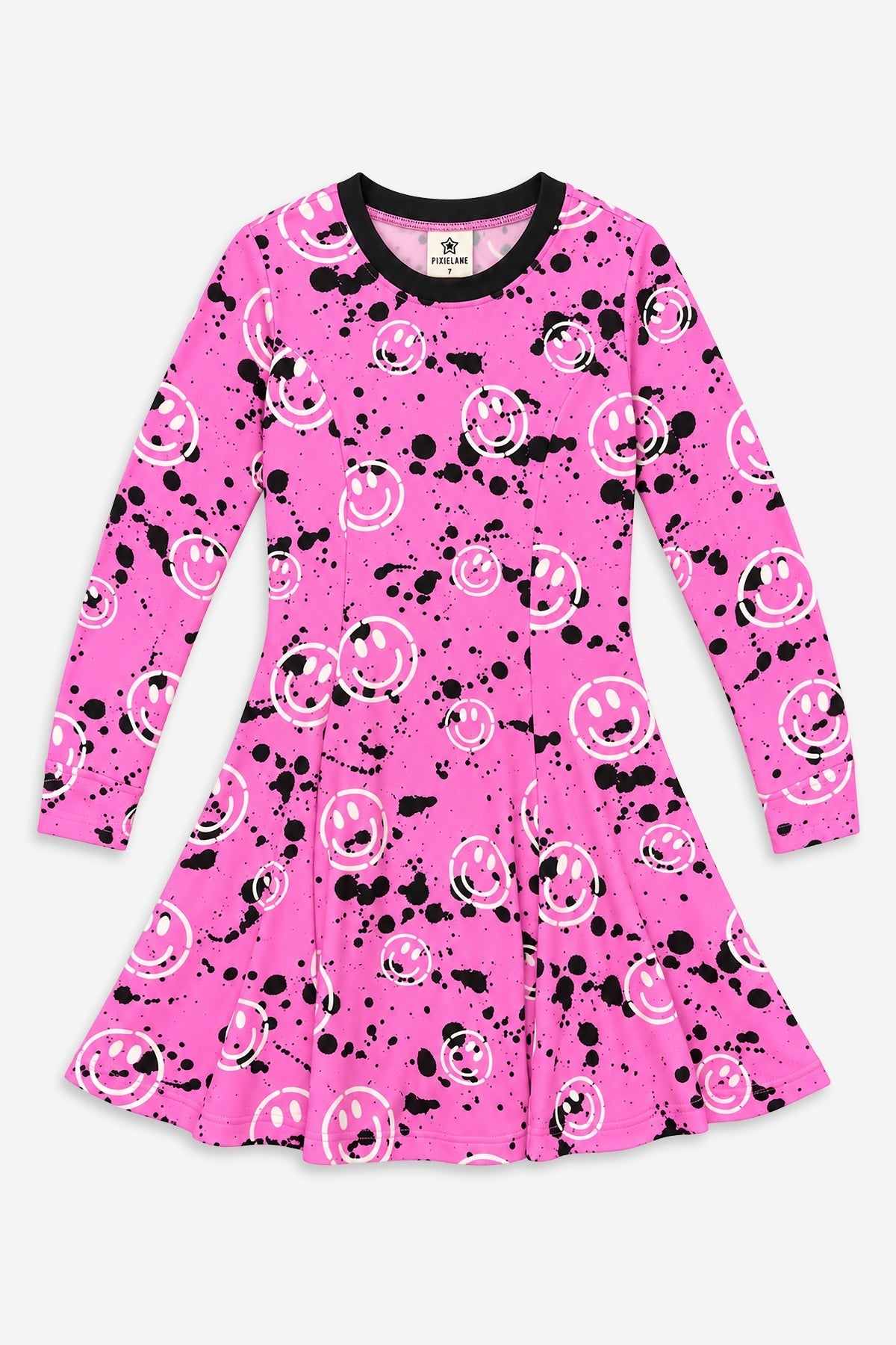 Simply Soft Long Sleeve Twirl Dress - Neon Pink Splatter Smile - NEW!