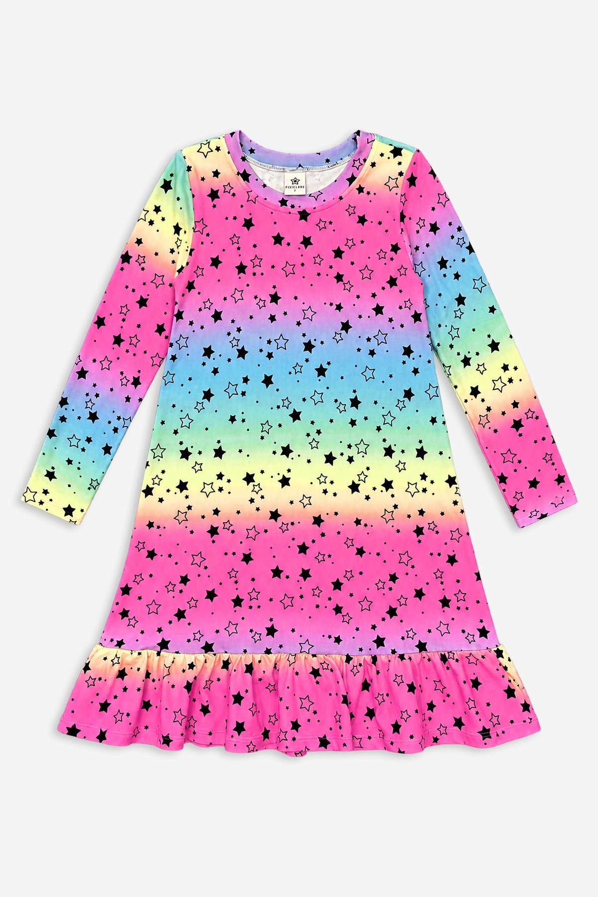Simply Soft Long Sleeve Ruffle Lounge Dress - Neon Hot Pink Rainbow Gummy Bear - NEW!