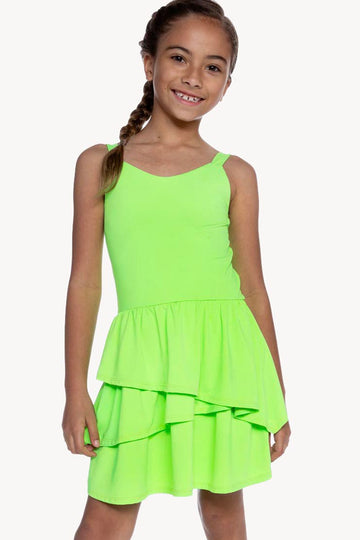 Air Swift Asymmetrical Tank Dress - Neon Lemon Lime