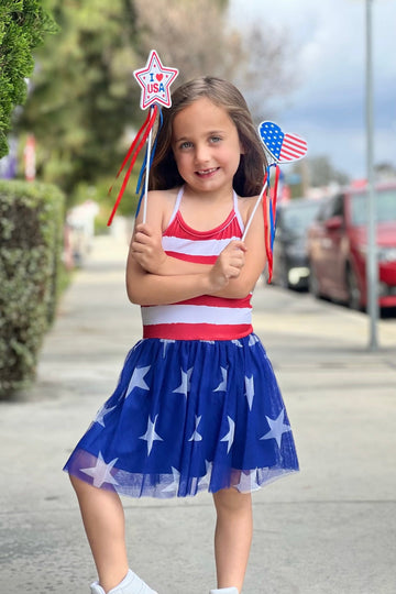 Simply Soft Halter Be Happy Tulle Dress - Stars & Stripes