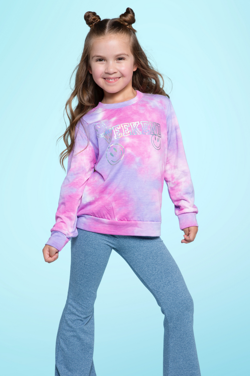 Butter French Terry Crew Sweatshirt Pink Tie Dye Weekend PixieLane