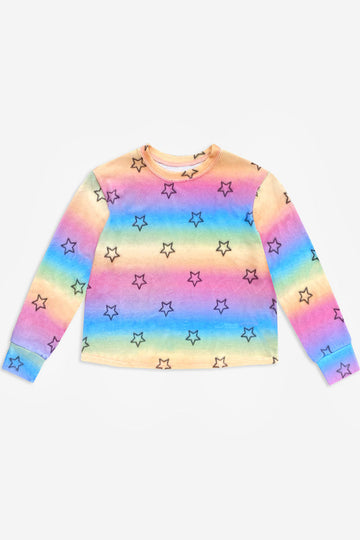Brushed Hacci Easy Crew Sweatshirt - Rainbow Ombre Stars