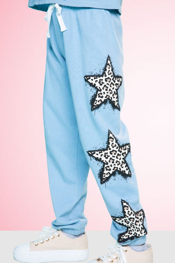 Cotton Soft French Terry Sweatpant - Sky Blue Leopard Star