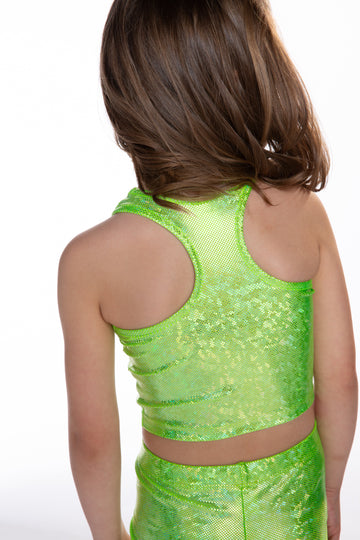 Cropped Racerback Tank & Tumble Short - Silver Lime Glitter