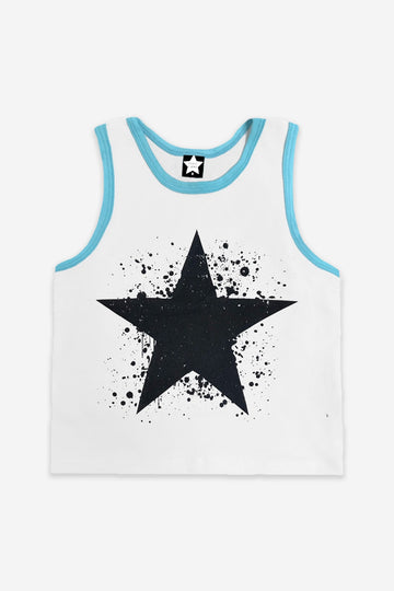 Cotton Super Stretch Fitted Tank - Ivory Turquoise Splatter Star