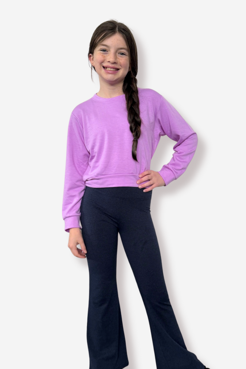 French Terry Cropped Long Sleeve Crew Sweatshirt - Electric Violet