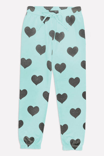 French Terry Cozy Sweatpant - Ice Mint Charcoal Hearts