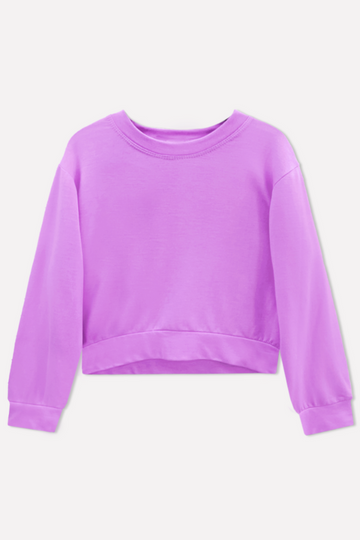 French Terry Cropped Long Sleeve Crew Sweatshirt - Electric Violet