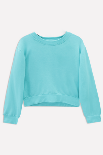 French Terry Cropped Long Sleeve Crew Sweatshirt - Tropical Blue