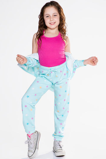 French Terry Cozy Sweatpant - Ice Mint Pink Stars