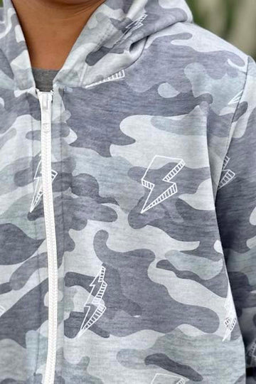 French Terry Zip Hoodie - Olive Camo Bolts
