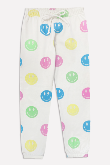 French Terry Cozy Sweatpant - Ivory Multi Smiley