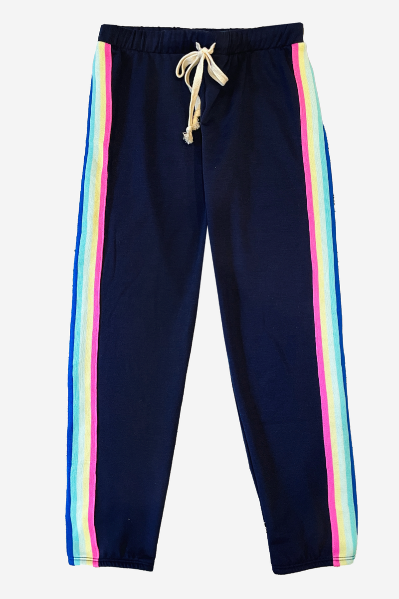 French Terry Cozy Sweatpant - Navy Pastel Stripes