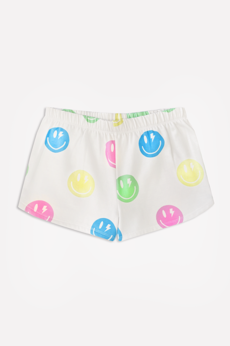 French Terry Dolphin Short - Ivory Multi Smiley