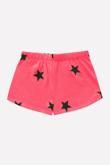 French Terry Dolphin Short - Neon Watermelon Black Stars