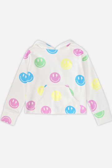 French Terry Easy Hoodie - Ivory Multi Smiley